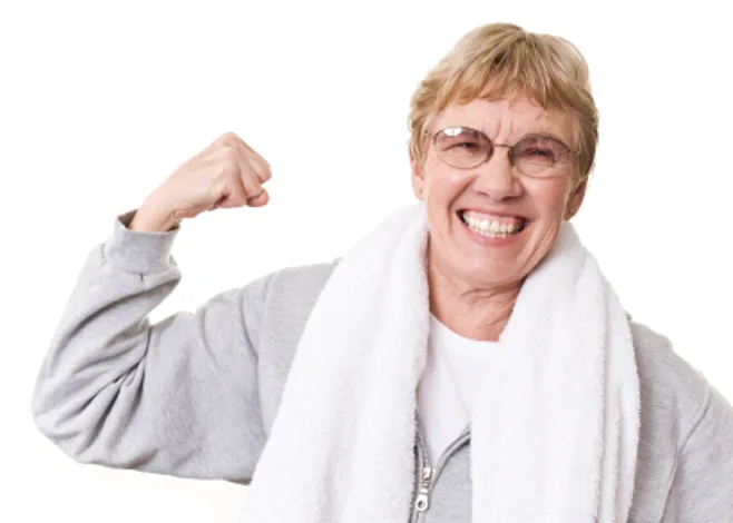 flexing senior woman flexing senior woman